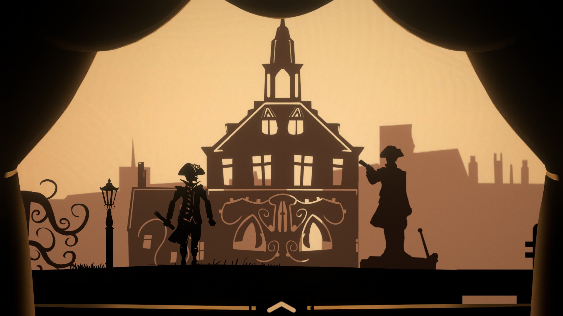 Silhouettes of a townsperson and a statue in front of a King's Lynn building